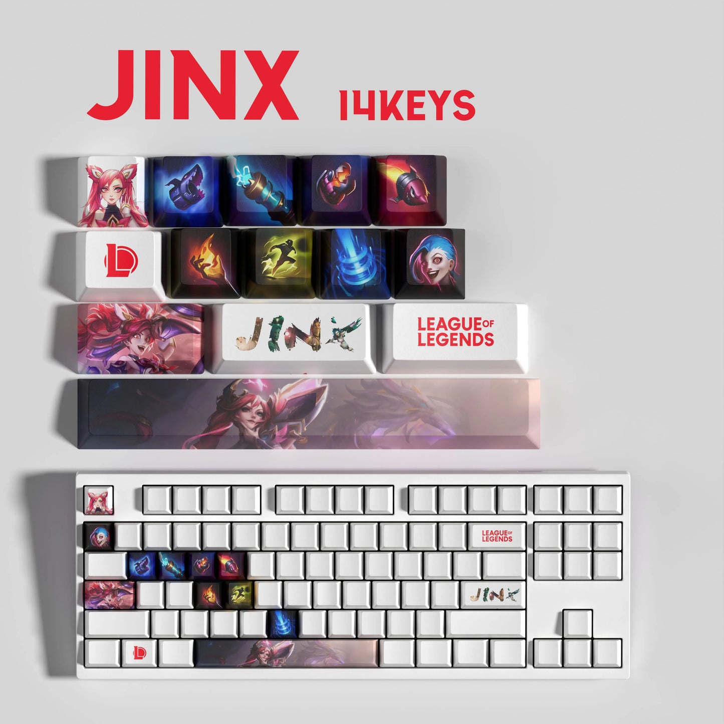 Jinx Theme Keycaps – 14-Piece Artisan Set for MX Keyboards