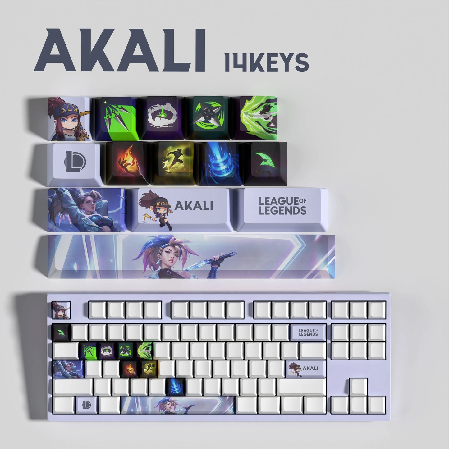 Akali Theme Keycaps – 14-Piece Artisan Set for MX Keyboards
