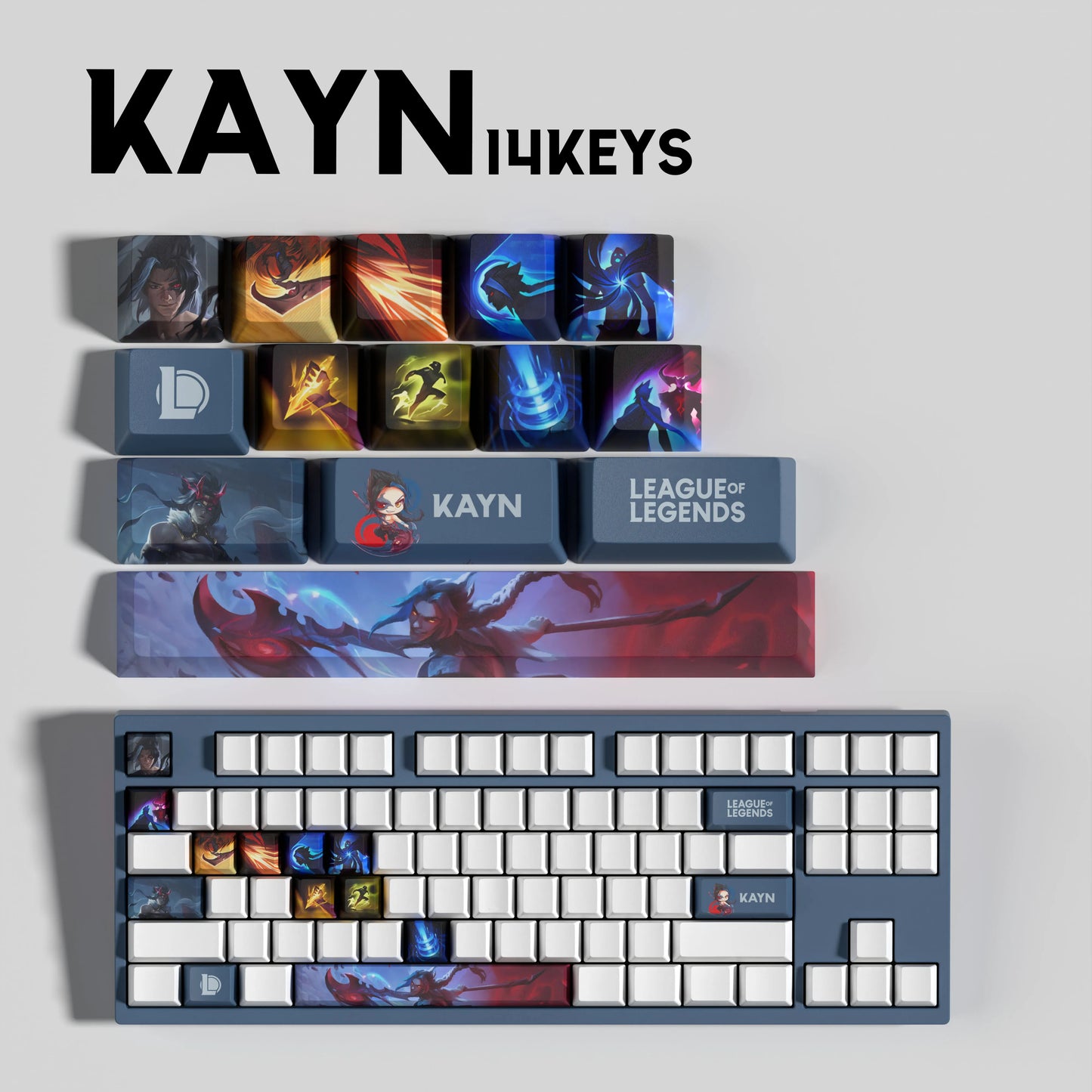 Kayn Theme Keycaps – 14-Piece Artisan Set for MX Keyboards