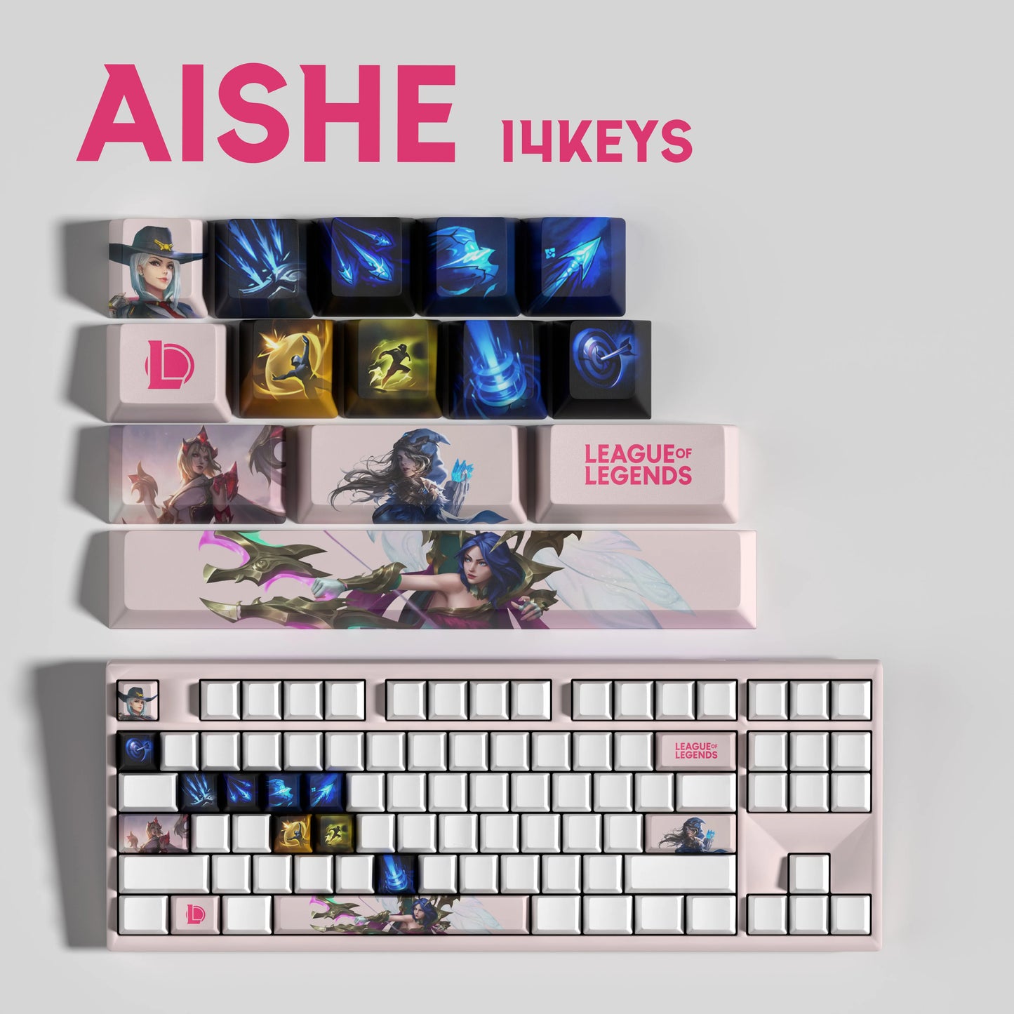 Ashe Theme Keycaps – 14-Piece Artisan Set for MX Keyboards