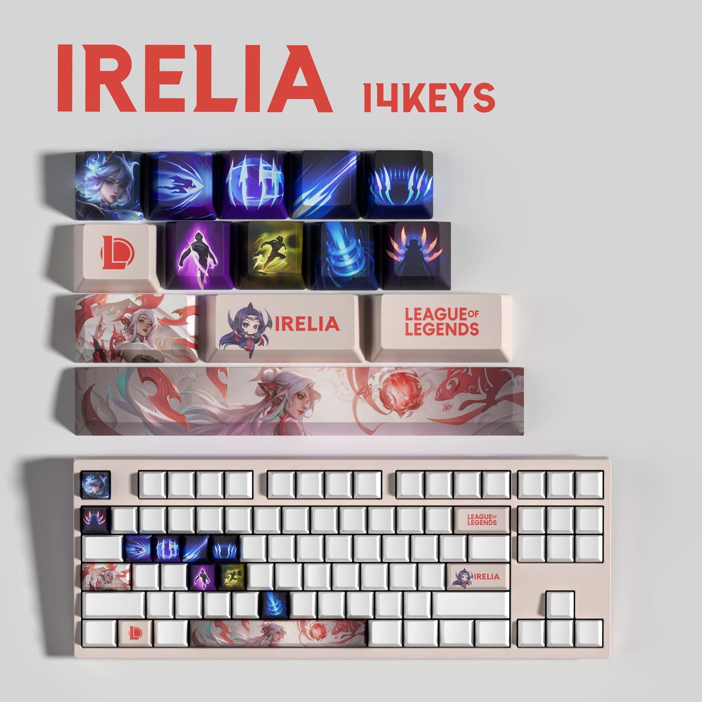 Irelia Theme Keycaps – 14-Piece Artisan Set for MX Keyboards
